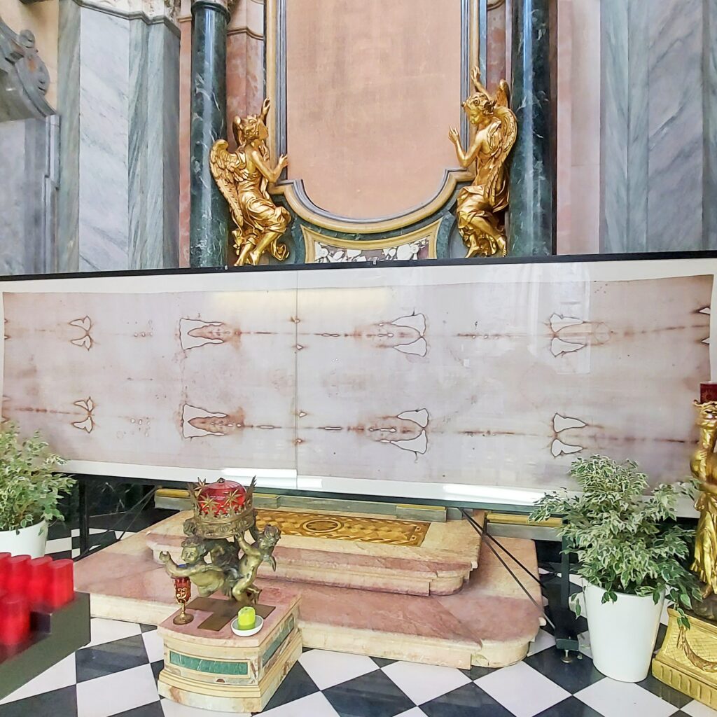 Photographic replica of The Shroud of Turin at the Church of the Most Holy Annunciation